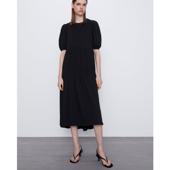 Zara Black Dress with Ruching NWT - Picture 2 of 8